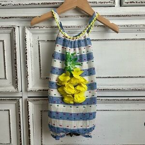 Mud Pie Blue and Yellow Striped Romper